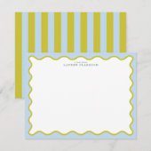 Blue & Mustard Wavy Border Note Card 招待状 (正面/裏面)