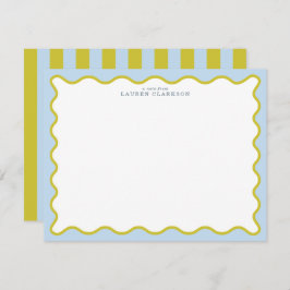 Blue & Mustard Wavy Border Note Card 招待状