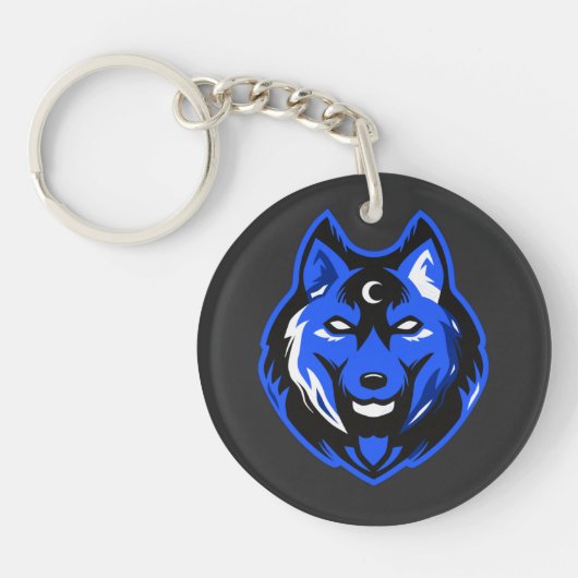 Blue Mystic Wolf Keychain キーホルダー (正面)