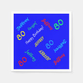 Blue Napkins, 80th Birthday Party名前を繰り返す スタンダードカクテルナプキン (正面)