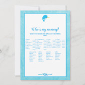 Blue Narwhal誰が私のママの赤ちゃんシャワーのゲーム 招待状 (正面)