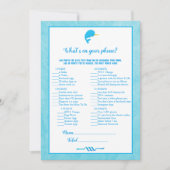 Blue Narwhal電話の赤ちゃんシャワーゲームの内容 招待状 (正面)