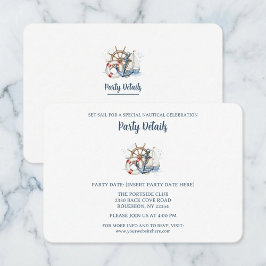 Blue Nautical Anchor Birthday Details QR Code 出欠カード