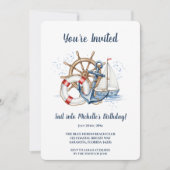 Blue Nautical Anchor Birthday Invite 招待状 (正面)