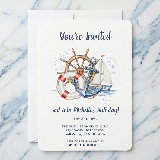 Blue Nautical Anchor Birthday Invite 招待状