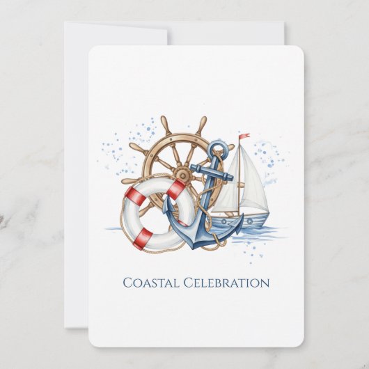 Blue Nautical Anchor Birthday Invite 招待状 (裏面)