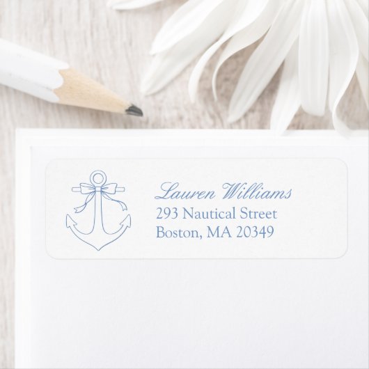 Blue Nautical Anchor Bow Elegant Return Address ラベル (インサイチュ)