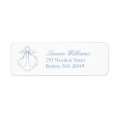 Blue Nautical Anchor Bow Elegant Return Address ラベル (正面)