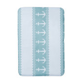 Blue Nautical Anchor Coastal Stripes バスマット (正面縦)