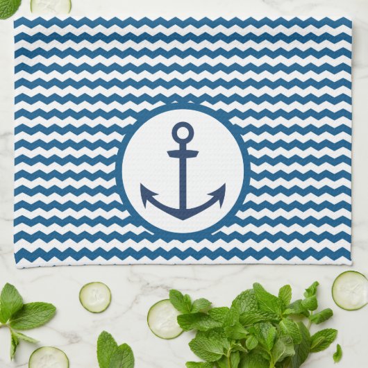 Blue Nautical Boating Anchor Kitchen Towel キッチンタオル (折り畳み)