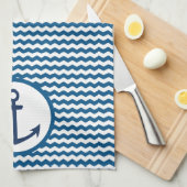 Blue Nautical Boating Anchor Kitchen Towel キッチンタオル (四つ折り)