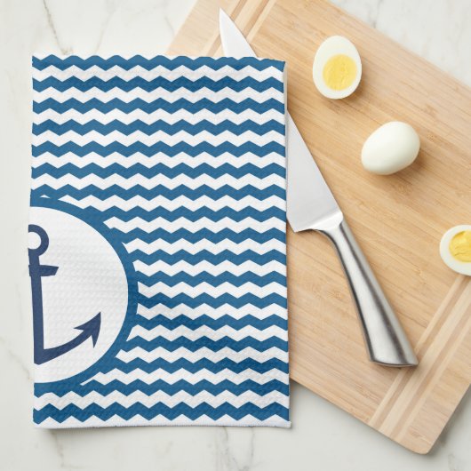 Blue Nautical Boating Anchor Kitchen Towel キッチンタオル (四つ折り)