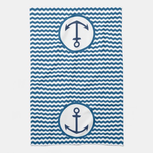 Blue Nautical Boating Anchor Kitchen Towel キッチンタオル (縦)