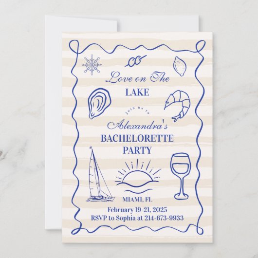 Blue Nautical Lake Bachelorette Party Itinerary 招待状 (正面)