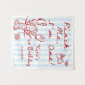 Blue Nautical Lobster 1st Birthday Tapestry タペストリー (正面(横))