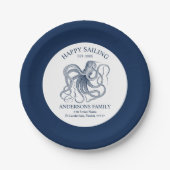 Blue nautical octopus illustration ペーパープレート (正面)