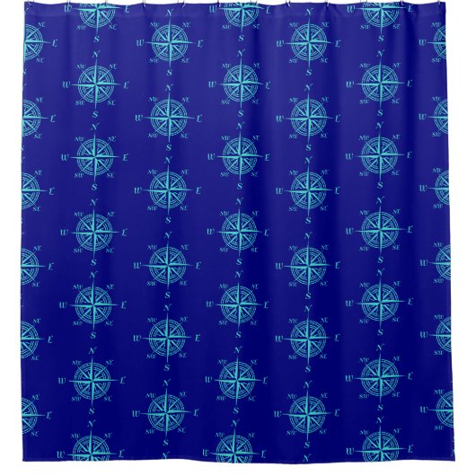 Blue Nautical Sailing Compass シャワーカーテン (正面)