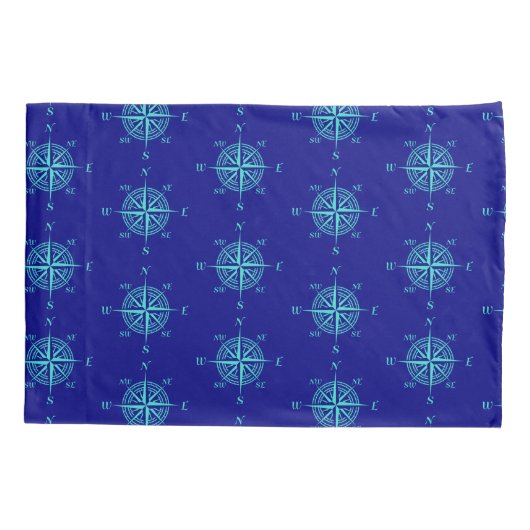 Blue Nautical Sailing Compass 枕カバー (裏面)