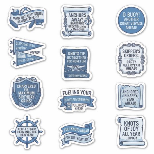 Blue Nautical Slogan Birthday Sticker Sheet シール (正面)