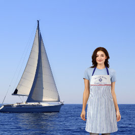 Blue Nautical Striped Monogram Boat Name Design A エプロン