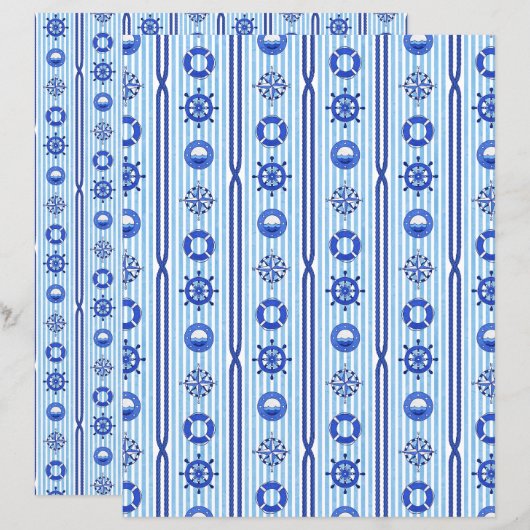 Blue Nautical Stripes Scrapbook Paper (正面/裏面)