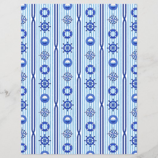 Blue Nautical Stripes Scrapbook Paper (正面)