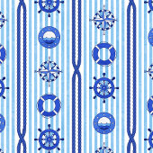 Blue Nautical Stripes with Maritime Motives ラッピングペーパー