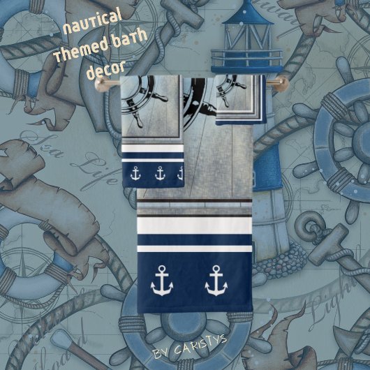 Blue Nautical Themed バスタオルセット