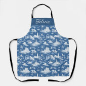 Blue Nautical Toile de Jouy エプロン (正面)