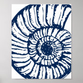 Blue Nautilus Shell Coastal Art ポスター (正面)