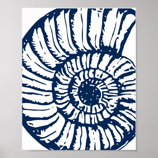 Blue Nautilus Shell Coastal Art ポスター (正面)
