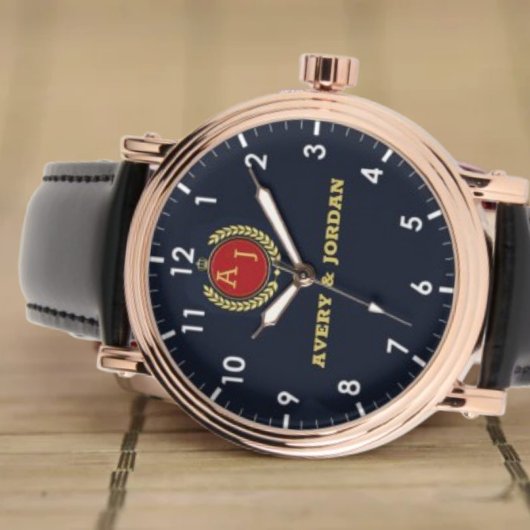 Blue navy Elegant Monogram couple names 腕時計