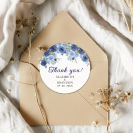 Blue Navy Flowers - Rustic Wedding ラウンドシール