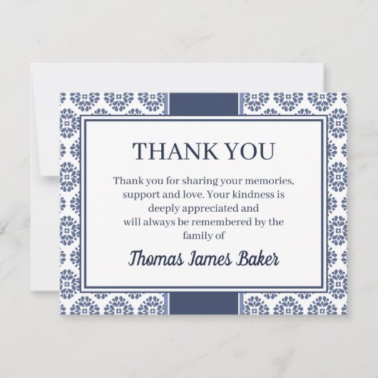 Blue navy Funeral Note Card Flat Bereavement Note ノートカード (正面)