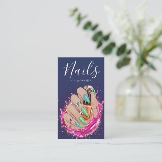 Blue Navy Nail Art Studio Manicurist Artist Blush 名刺 (スタンド正面)