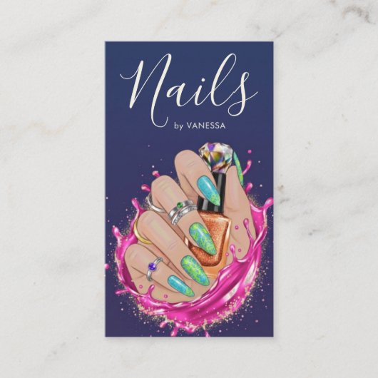 Blue Navy Nail Art Studio Manicurist Artist Blush 名刺 (正面)