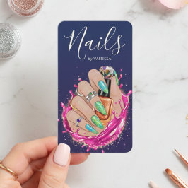 Blue Navy Nail Art Studio Manicurist Artist Blush 名刺