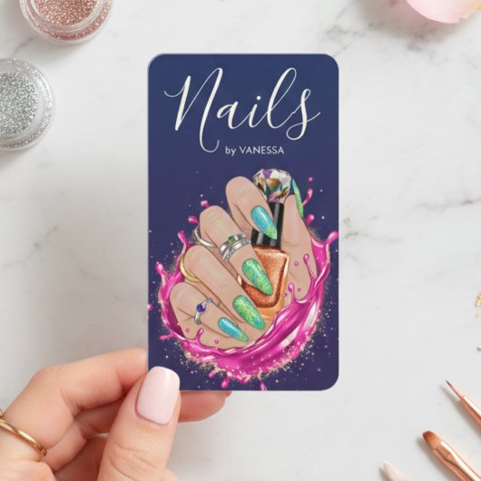 Blue Navy Nail Art Studio Manicurist Artist Blush 名刺