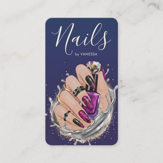 Blue Navy Nail Art Studio Manicurist Artist Chic 名刺 (正面)