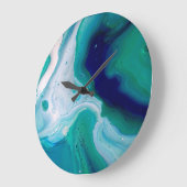 Blue Navy Turquoise Water Abstract Art Wall Clock ラージ壁時計 (傾斜)