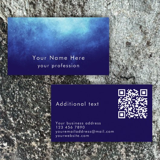 Blue Nebula Custom Text Cool Modern QR Code 名刺