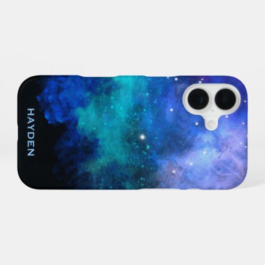 Blue Nebulous Cool Galaxy Personalised iPhone 16ケース (裏面横)