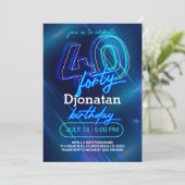 Blue Neon 40th Birthday Party Invitation Card 招待状 (スタンド正面)