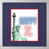 Blue Neon 4th of July Liberty Statue  ポスター (正面)
