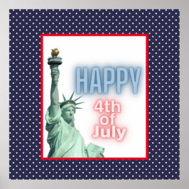 Blue Neon 4th of July Liberty Statue  ポスター