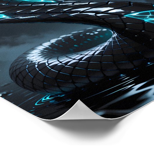 Blue Neon Black Snake Glowing Cobra Fantasy ポスター (角)
