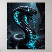 Blue Neon Black Snake Glowing Cobra Fantasy ポスター (正面)