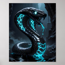 Blue Neon Black Snake Glowing Cobra Fantasy ポスター