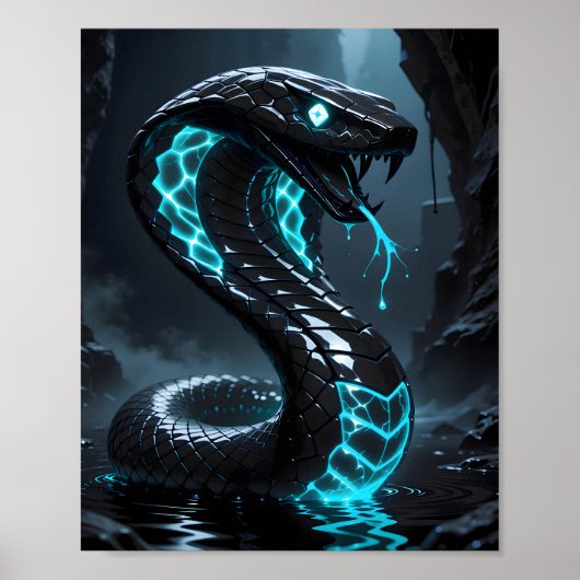 Blue Neon Black Snake Glowing Cobra Fantasy ポスター (正面)