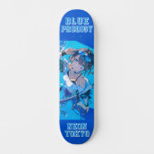 Blue Neon Prodigy Tokyo Cyberpunk Anime Impact スケートボード (正面)